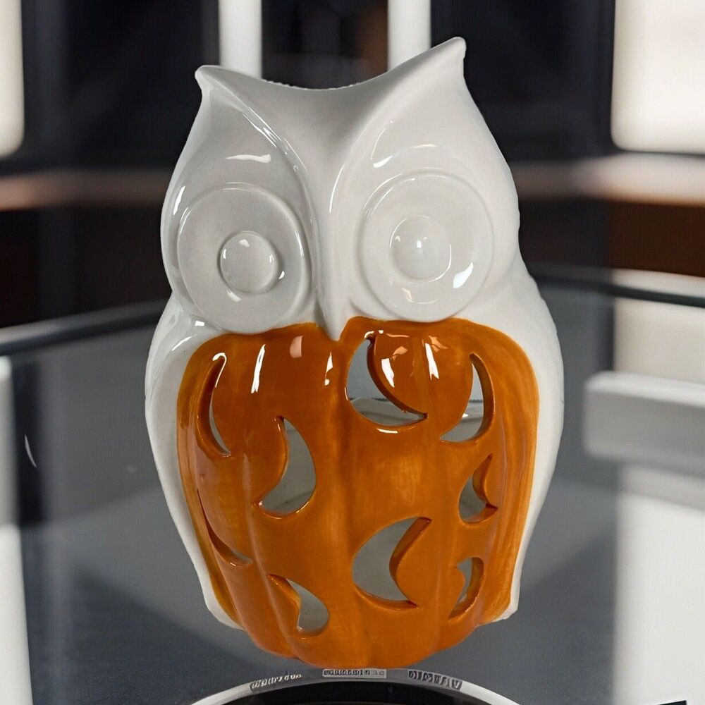 Yankee Candle Peachy Keen Owl CRESCENT MOON Autumn Halloween candle jar holder